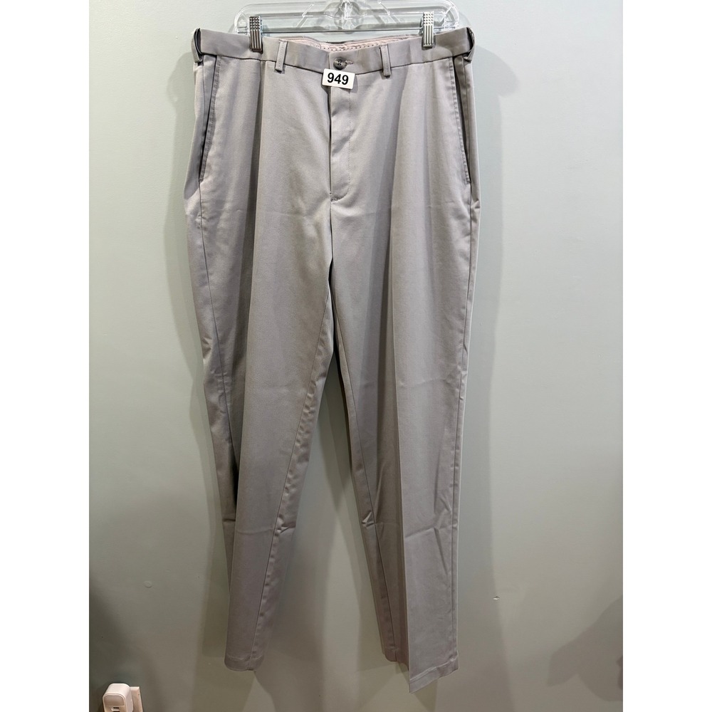 Premium Khaki Iron Free Pants Mens 36x34 Gray Straight Leg Chinos Stretch